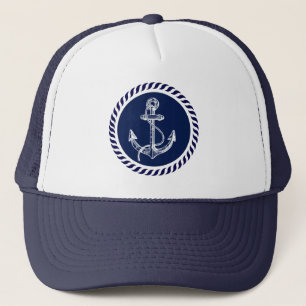 Casquette Joli bleu marine et blanc nautique Ancre de bateau