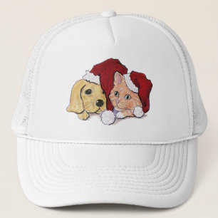 Casquette Joli chiot Labrador de Noël et chat tigré orange