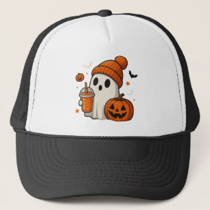 Casquette Joli fantôme d'Halloween avec citrouille et boisso