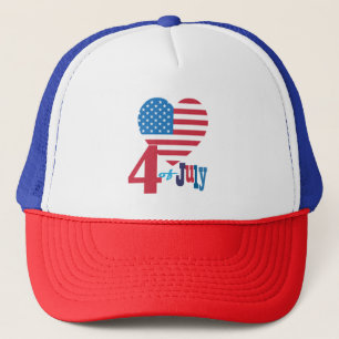 Casquette Joyeux 4 juillet américain Motif de coeur du drap