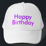 Casquette Joyeux anniversaire à la fête violet et magenta<br><div class="desc">"Joyeux anniversaire !" avec "Joyeux" en violet et "Anniversaire" en magenta.</div>