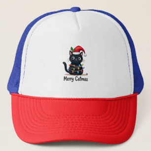 Casquette Joyeux Catmas Chat Noir Lumière de Noël Xmas Famil