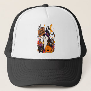 Casquette Joyeux Halloween Fantôme & Citrouille Chat Noir   