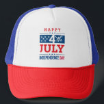 Casquette Joyeux Jour de l'Indépendance 4 juillet<br><div class="desc">Joyeux Jour 4 juillet de l'Indépendance,  typographie moderne avec couleurs,  étoiles et rayures du drapeau américain. Design patriotique moderne.</div>