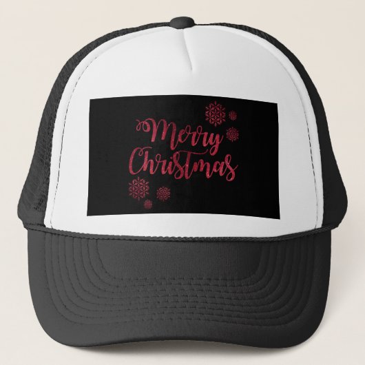 Casquette Joyeux Noël Typographie de flocon de neige noir et (Devant)