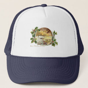 Casquette Joyeux voeux de Noël Scène Village Vintage