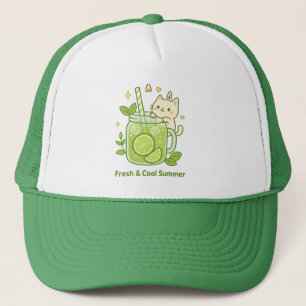 Casquette Jus de citron vert frais et chat mignon Kawaii Des