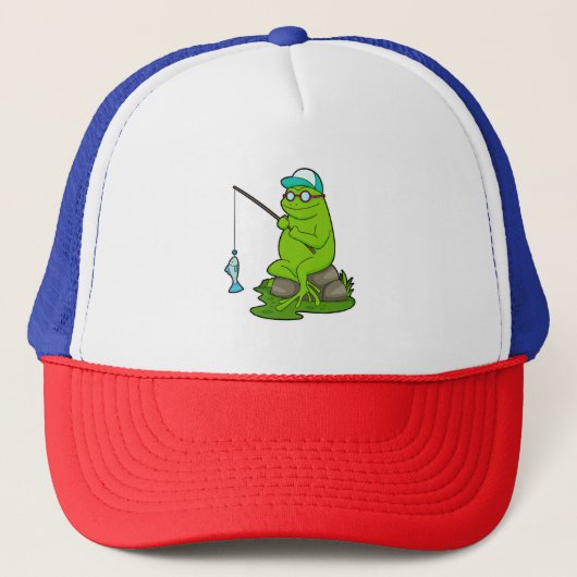 Casquette La grenouille comme pêcheur avec la canne à pêche  (Devant)