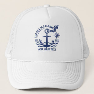 Casquette La mer appelle ancre nautique personnalisée bleue