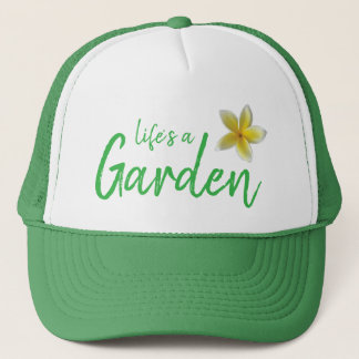 Casquette La vie est un jardin chapeau vert avec plumeria ja