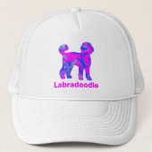 Casquette Labradoodé Chien Silhouette rose et bleu chaud (Devant)