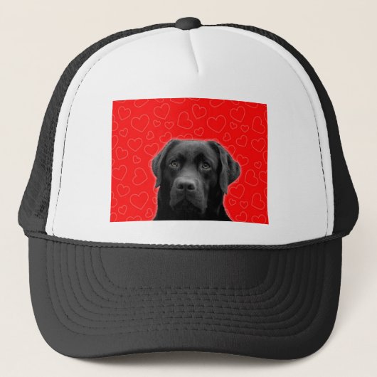Casquette Labrador noir avec Coeurs rouges (Devant)