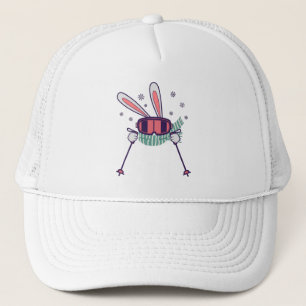 Casquette Lapin de ski avec des bâtons de ski lunettes de sk