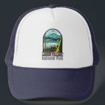 Casquette Lassen Volcanic National Park Californie Vintage<br><div class="desc">Illustration vectorielle volcanique Lassen dans un design de fenêtre. Le parc est riche en sites hydrothermaux comme Bumpass Hell,  avec ses hectares de boues boueuses.</div>