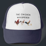 Casquette Le Whisperer de poulet<br><div class="desc">Conception amusante pour les amateurs de poulet et les fermiers de traqueurs avec l'aquarelle illustrant les poulets et un poussin avec un texte qui dit "murmurer de poulet"</div>