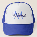 Casquette Lettre initiale monogramme Nom Modèle Unisex<br><div class="desc">Lettre Initiale Monogrammée Nom Modèle Unisex Élégant Chapeau De Trucker Blanc Et Royal Bleu.</div>