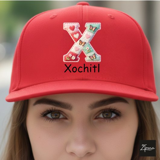 Casquette Lettre initiale X en patchwork matelassé pour la n