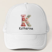 Casquette Lettre K initiale en patchwork matelassé pour la n (Devant)
