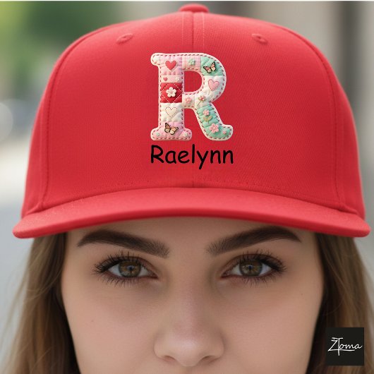 Casquette Lettre R initiale en patchwork matelassé pour la n