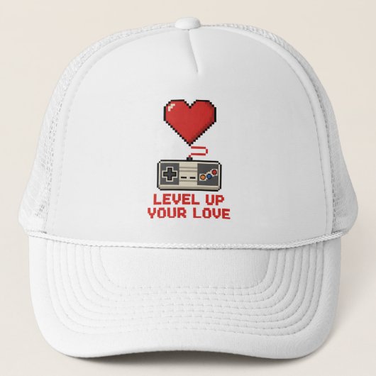 Casquette Level Up Your Love, Retro Pixel Gaming Design (Devant)