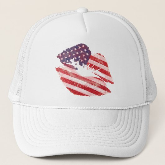 Casquette Lèvres de baiser avec le drapeau américain (Devant)