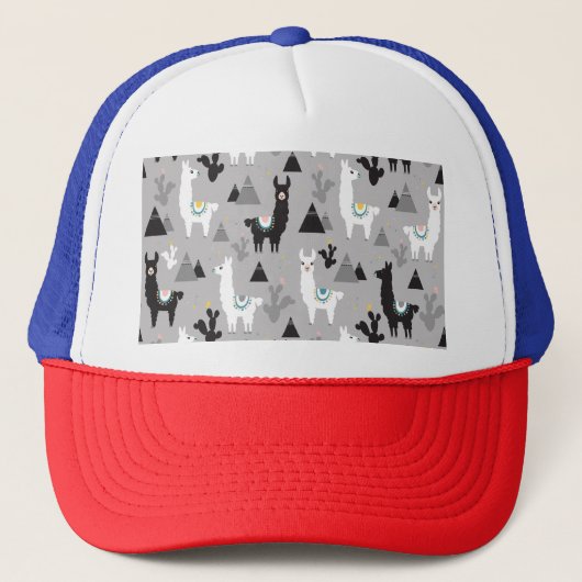 Casquette Llama cactus montagnes, motif sans soudure. (Devant)