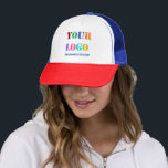 Casquette Logo d'entreprise personnalisé Texte promotionnel<br><div class="desc">Couleurs et polices personnalisées - Concevez vos propres Casquettes personnalisés avec votre entreprise Logo et texte Promotionnel Trucker Hat / Baseball Casquettes / Cadeau - Ajoutez votre logo / image ou code QR - Photo / et site web ou nom / Information / Texte personnalisé / Plus - Redimensionnez et...</div>