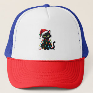 Casquette Lumières de Noël Chat Noir Chapeau de Père Noël Xm