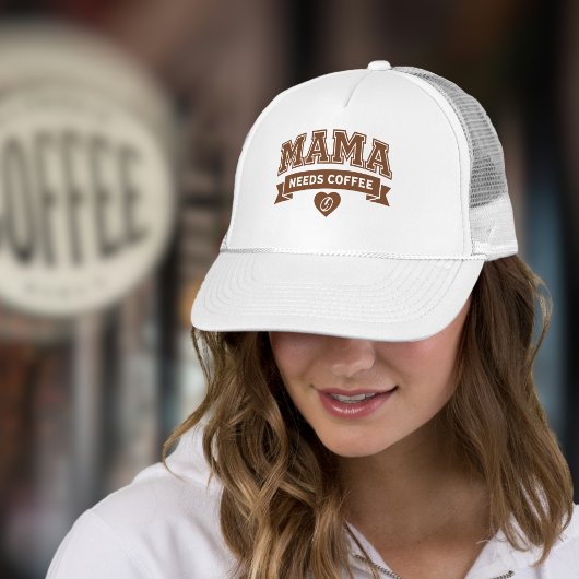 Casquette MAMA Needs Coffee Brown White Heart Coffee Bean