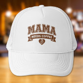 Casquette MAMA Needs Coffee Brown White Heart Coffee Bean