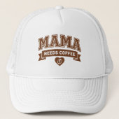 Casquette MAMA Needs Coffee Brown White Heart Coffee Bean (Devant)