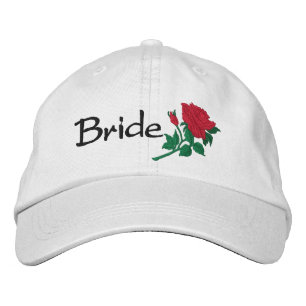 Casquette Mariage Brodé Rose rouge de la mariée