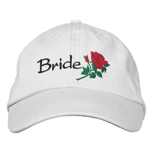 Casquette Mariage Brodé Rose rouge de la mariée (Devant)