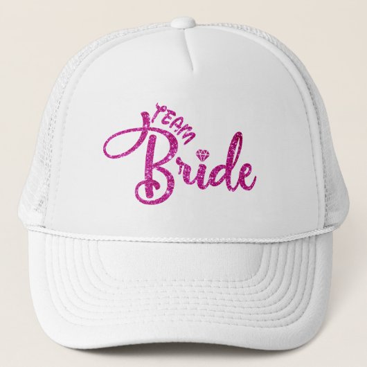 Casquette Mariée Équipe Blanc Mariage Paillettes Magenta Ros (Devant)