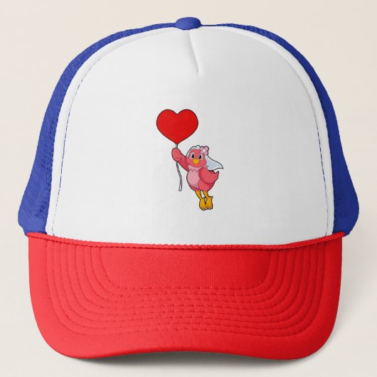 Casquette Mariée oiseau avec voile et ballon en forme de cœu (Devant)
