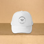 Casquette Marque d'affaires ronde sur chapeau de camion blan<br><div class="desc">Marque d'affaires en forme ronde sur chapeau de camionneur blanc personnalisable. Customisez-le en téléchargeant votre logo d'entreprise, en tapant votre nom d'entreprise, ville ou ville et état. Vous pouvez l'inclure dans vos produits promotionnels, cadeaux ou cadeaux offerts à vos clients ou clients, une stratégie de marketing pour annoncer votre entreprise...</div>