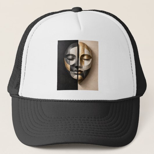 Casquette Masque de Dualité – Visage Abstrait Géométrique Mo (Devant)