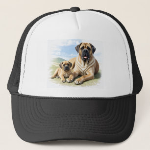 Casquette Mastiff Dogue anglaise avec enfant en vacances