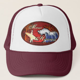 Casquette Maui Hawaii surfer vagues art marron scène plage c