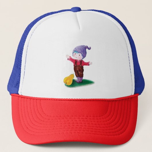 Casquette mauve Gnome avec cheveux et oreille bleu (Devant)