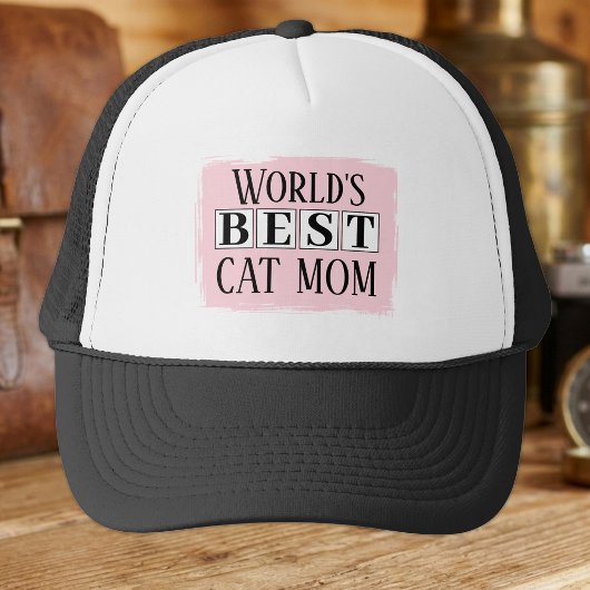 Casquette Meilleure maman de chat noir rose