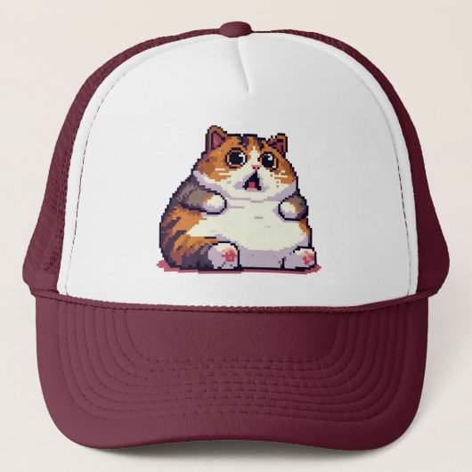 Casquette Mème de chat gras orange choqué pixel art (Devant)