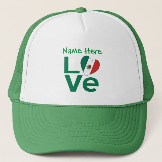 Casquette Mexique Drapeau Coeur Vert AMOUR Personnalisé (Devant)