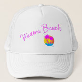 Casquette Miami Beach, Floride Palm Cool Typographie rose (Devant)