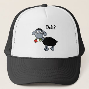 Casquette Mignon agneau noir mouton à fleur rouge drôle