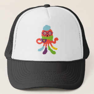Casquette Mignon pieuvre malade pixelisée colorée