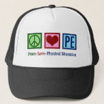 Casquette Mignonne PE Enseignant Paix Amour Éducation physiq<br><div class="desc">Peace Love P.E. Un joli cadeau de Noël pour un enseignant de PE pour un entraîneur qui enseigne la gym à l'école primaire et l'éducation physique aux élèves. Un professeur de gym cool présent.</div>