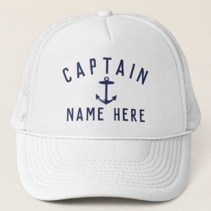 Casquette Modern Boat Captain Name Nautical Anchor Navy Blue