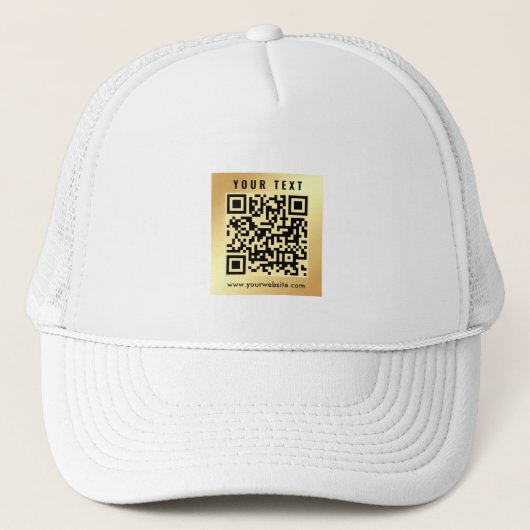 Casquette Moderne Elegant Scan Me QR Code Modèle Or Blanc (Devant)