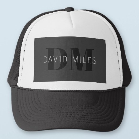 Casquette Moderne Gris Foncé & Nom et Monogramme Modifiables